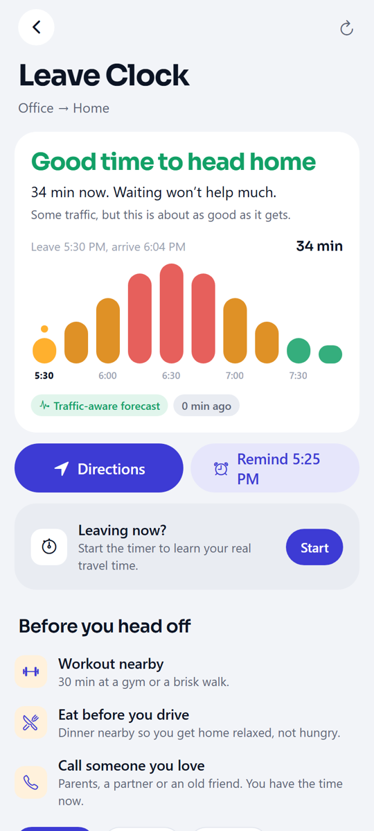 Leave Clock with a bar chart of departure times and nearby ideas