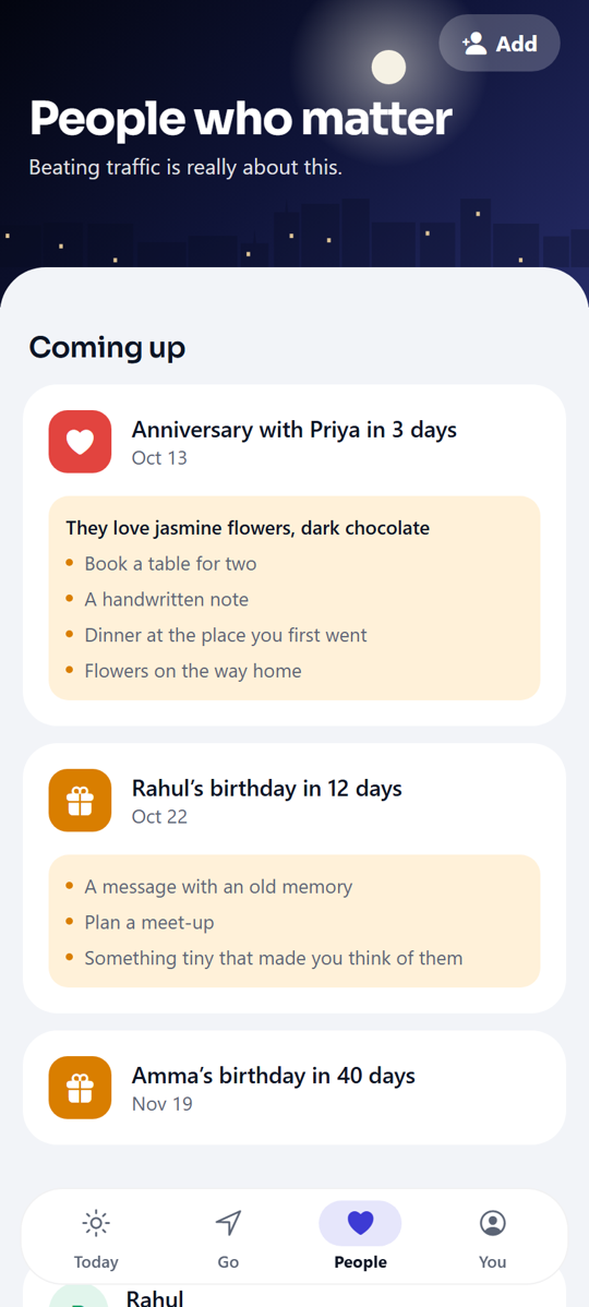 People who matter with upcoming birthdays and gift ideas